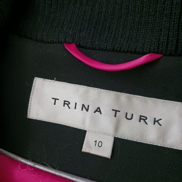 Trina Turk Zipper Black Wool Blend Winter Coat Jacket Size 10 Pink Lining - Picture 3 of 5